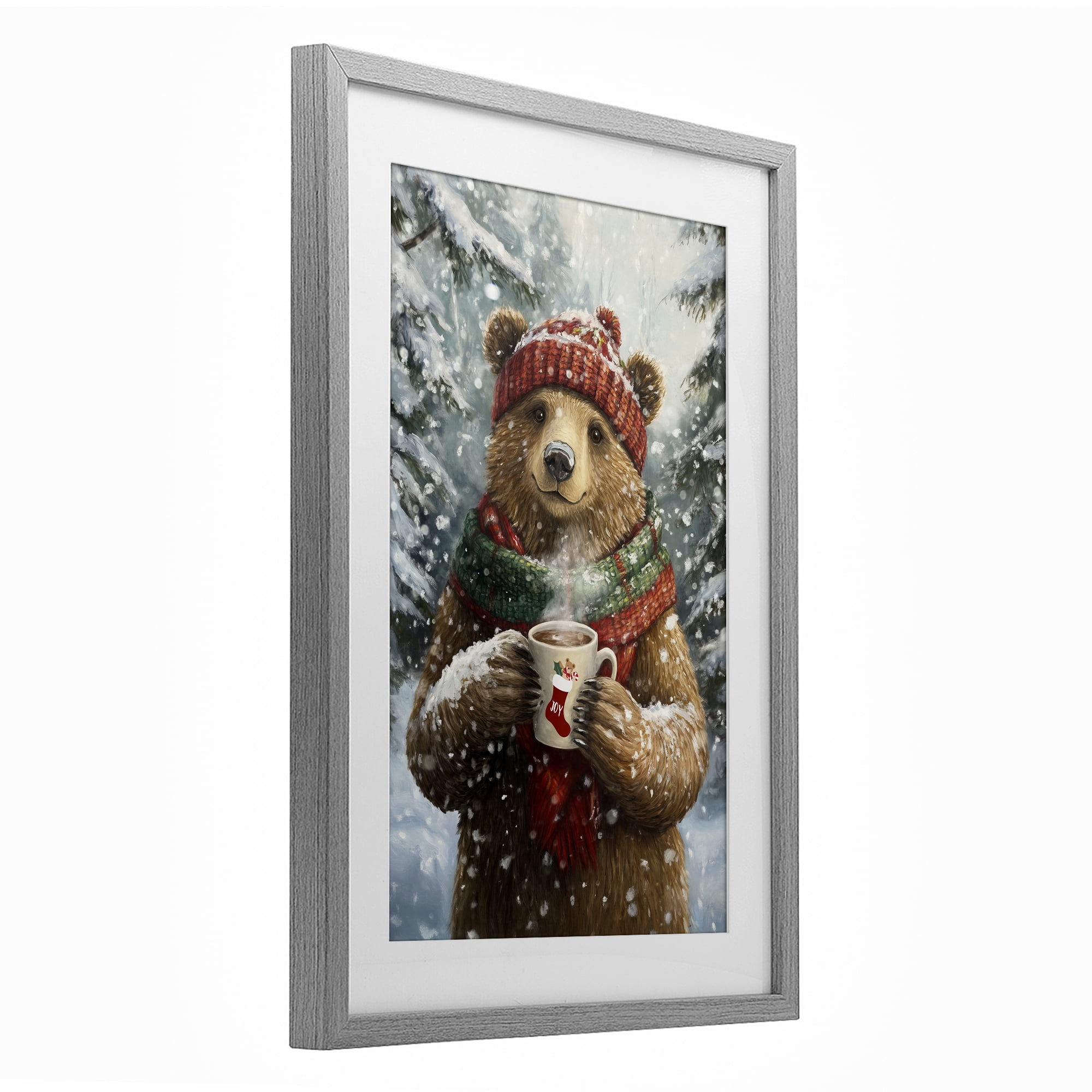Stupell Industries Christmas Cocoa Bear Gray Framed Print Under Glass, design by Tina LeCour