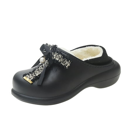 

Honeeladyy Women Winter Warm Slippers Indoor Plush Bow Outdoor Waterproof Bag With Thick Soled Anti-Skid Shoes