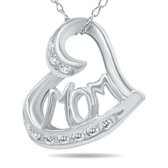 MOM Diamond Heart Pendant 10K White Gold (J-K-L Color, I2-I3 Clarity)