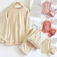 thumbnail image 5 of Lovskoo Womens Fuzzy Lounge Casual Pajamas Sets Solid Color Round Neck Thick Flannel Warm Casual 2 Piece Fluffy Loungewear Sleepwear for Couple A-Beige, 5 of 5