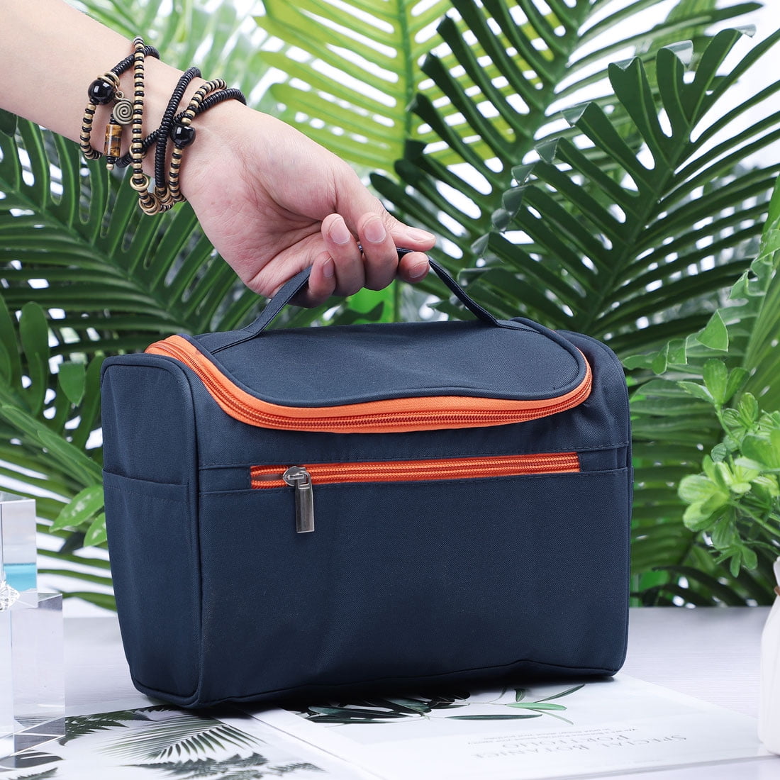 Unique Bargains Travel Wash Storage Oxford Cloth Toiletry Pouch Bag Organizer Navy Blue