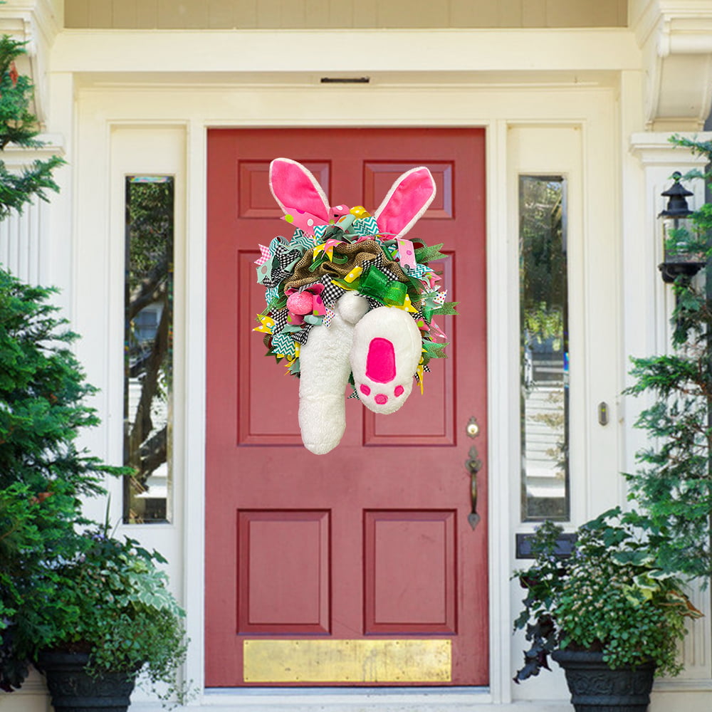 Cartoon Festive Faceless Handmade Garland Party Supplies Rabbit Butt Wreath for Front Door Decor Classic Easter Themed Design Ornaments Bunny Thief Shaped Hanging Decorations Dolls 