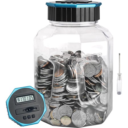 X-Large Piggy Bank for Adults Kids, Vcertcpl Digital Coin Counting Bank with LCD Counter, 2.4L Capacity, Great Coin Counter Bank Money Counting Jar with Total Amount Displayed (Blue, X-Large)