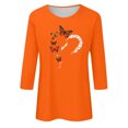 thumbnail image 4 of Dadaria Matters Tee Femme Chemise Orange Manches 3/4 T-Shirt Col Rond Grande Taille Hauts Été Chandail Blouses L, 4 of 5