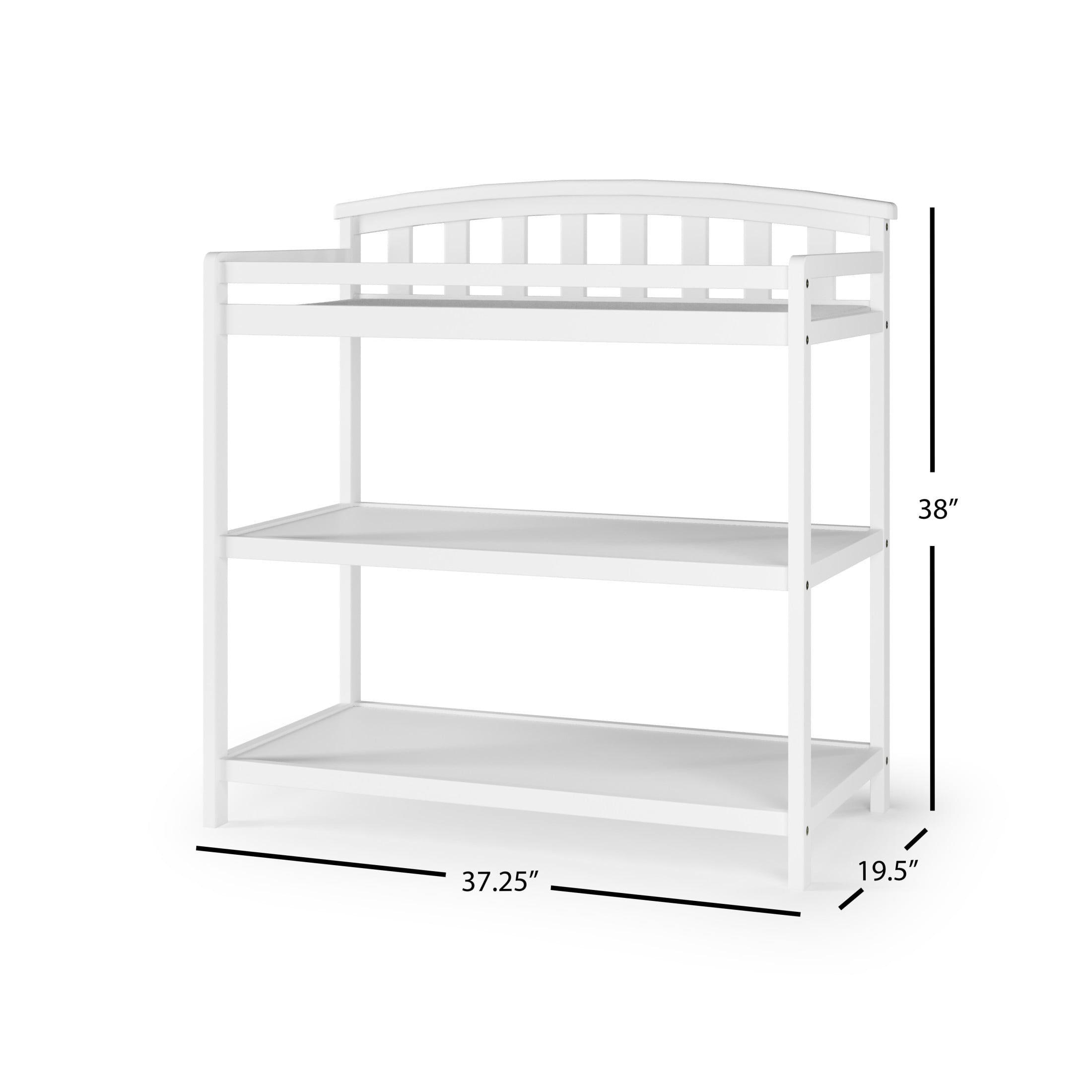 Child Craft Curve Top Changing Table with Pad & Strap, 2 Storage Shelves, Anti-Tip Kit, Matte White