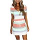 thumbnail image 2 of Txlixc Vestido de bloque de color para mujer, una pieza de manga corta con cuello en V a rayas para adultos con cordón, bolsillo Txlixc  Estilo de ocio, 2 of 9