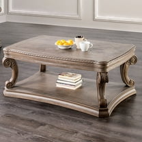 Furniture of America Protude Traditional Solid Wood 52-inch Coffee Table with Bottom Shelf, Weathered Oak