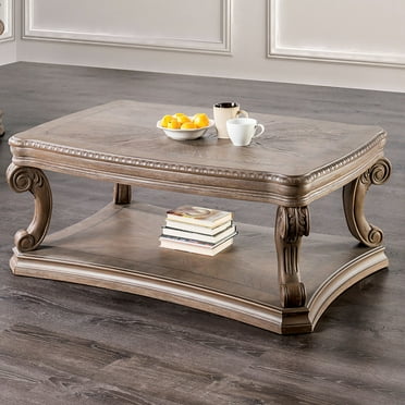 Furniture of America Protude Traditional Solid Wood 52-inch Coffee Table with Bottom Shelf, Weathered Oak