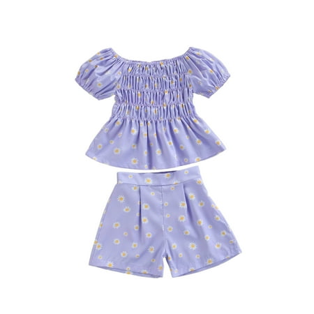 

Canrulo Toddler Baby Girl Outfits Daisy Puff Sleeve Tops Short Pants Set Summer Clothes