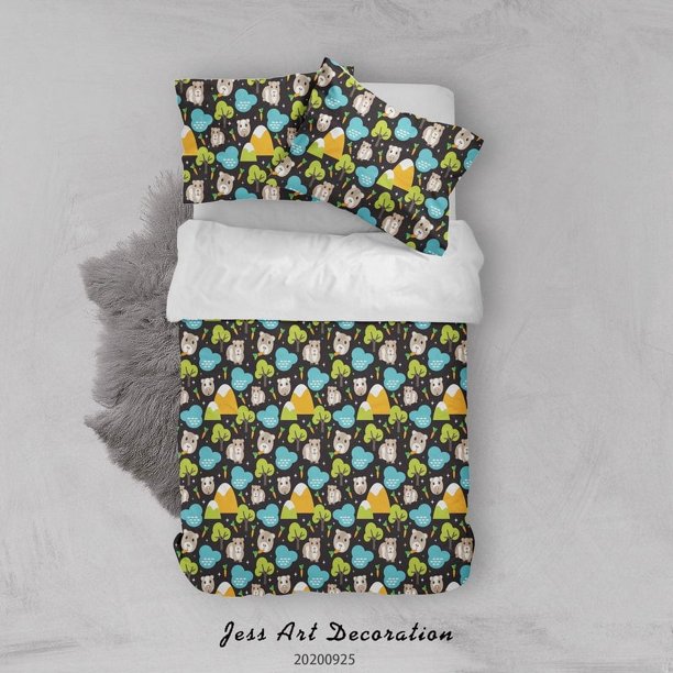 3D Cartoon Animal Bear Head Tree Pattern Funda de edredón Set de ropa de cama Set de edredón
