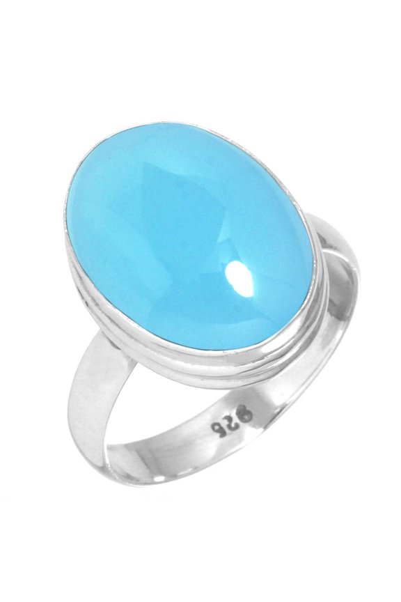 925 Sterling Silver Ring For Women - Men Blue Chalcedony Gemstone Silver Ring Size 12.5 Boho Silver Ring Size 12.5 Easter Gift For Mom Gemstone 925 Silver Jewelry