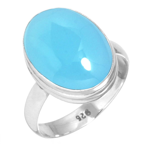 925 Sterling Silver Ring For Women - Men Blue Chalcedony Gemstone Silver Ring Size 12.5 Boho Silver Ring Size 12.5 Easter Gift For Mom Gemstone 925 Silver Jewelry