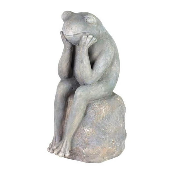Exhort 8109091 15.5 in. Fiberglass & MGO Frog Sitting on Stone Garden Statue, Gray