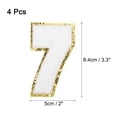 thumbnail image 2 of Paquete de 4 parches de números de chenilla con brillo de 8.4 cm / 3.3" para bordar en camisetas, gorras, bolsas (blanco, 7), 2 of 7