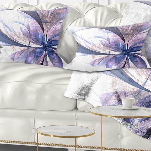 Designart 12" x 20" Contemporary and Modern Black Fractal and Flower Polyester Throw Pillow