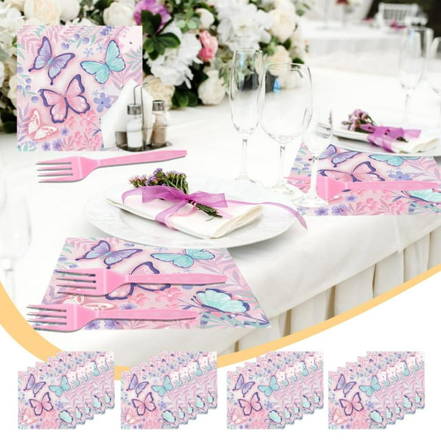 Feltree Butterflies Birthday Party Supplies Colorful Tableware Set of Disposable Tableware Napkins 20pcs Tableware