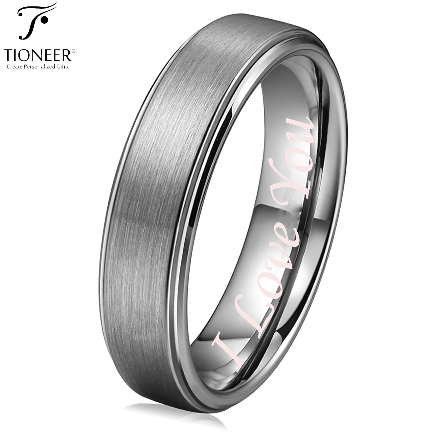 Free Engraving Genuine Tungsten Carbide Black Brushed Center Wedding Band Ring 