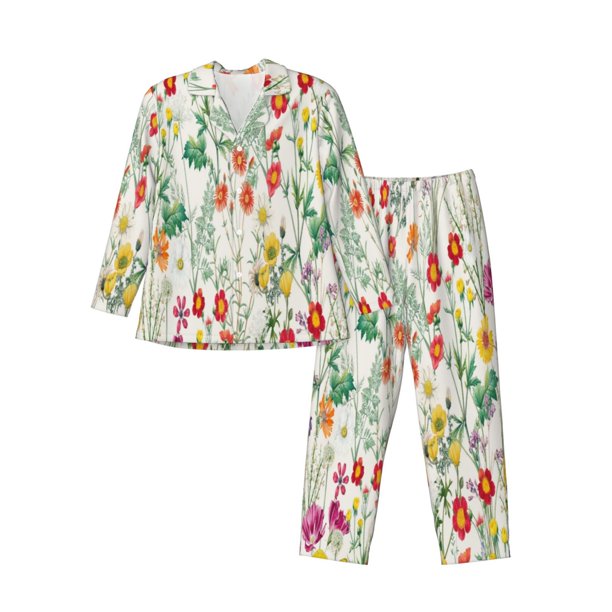 Fotbe Spring floral Pijama de Hombre con Estampado de Manga Larga, Conjunto de 2 Piezas, Ropa de Dormir Suave y Cómoda con Bolsillos-X-Large