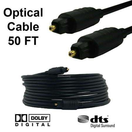 50' Optical Toslink Cable - 50 FT Premium Digital Audio Optical Fiber Cable Toslink SPDIF Cord Dolby DTS