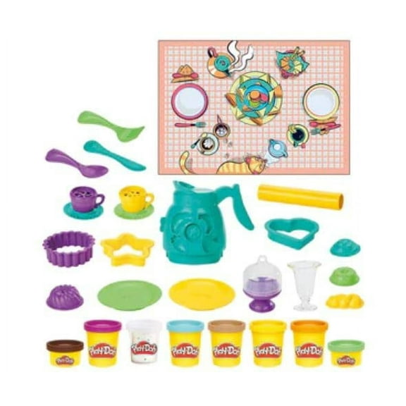 Play-Doh Kitchen Creations - Coffee 'n Tea Party Playset with 8 Colors, Playmat, Over 15 Tools
