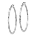 thumbnail image 2 of 925 Sterling Silver Rhodium Plated Diamond Cut Women's Tube 2mm Hoop Earrings | 39mm, 2 of 4