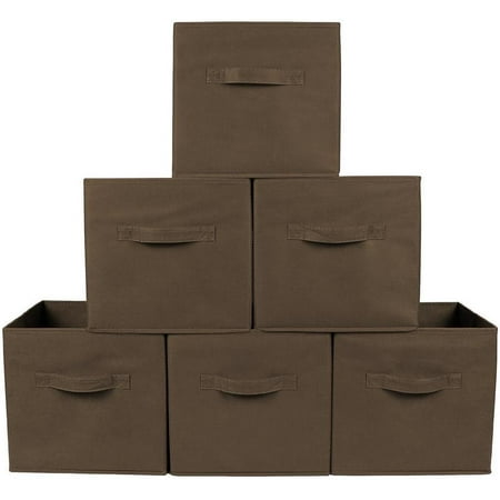 Greenco Foldable Fabric Storage Cubes Non-Woven Fabric | Brown Cube Storage Bins | Shelf Baskets| Brown Fabric Cubes | 6 Pack
