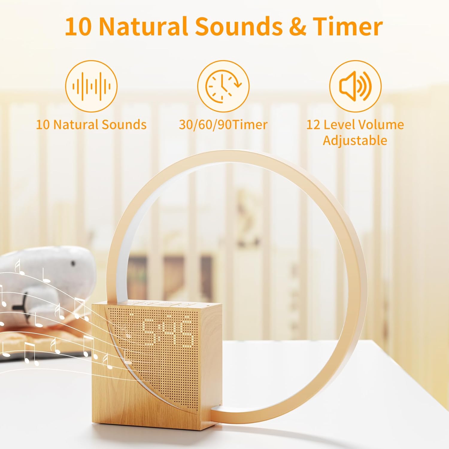 LED Bedside Lamp with Alarm Clock, USB Charging Ports, Touch Dimmable, Wake Up Light with Two Alarms, 10 Natural Sounds for Adults and Children, 3 Levels Brightness for Bedroom, Living Room, Office