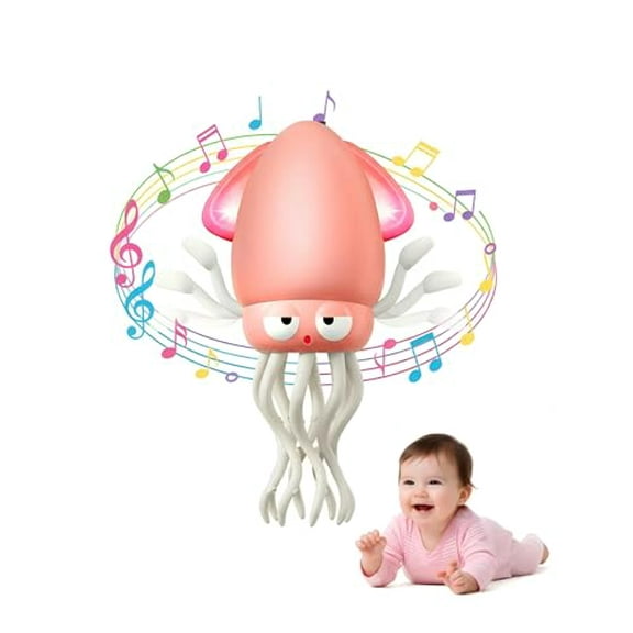 Pink Dancing Squid Musical Toy for Baby Girls | Crawling Octopus & Walking Assistant for Infants 6-12 Months | 1st Birthday Gift for Toddlers | Light Up Sensory Toy for 0-3 Yr Old