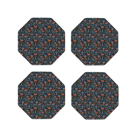 

Coasters Set of 4 - Summer Hawaii Tree Drink Coasters for Tabletop Protection Leather Coasters for Living Room Decor and Housewarming Gift Octagon