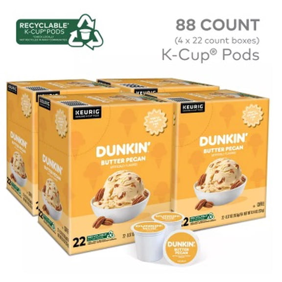 (4 Pack) Dunkin’ Butter Pecan Medium Roast Coffee K-Cup Pods – 22 Count Each (88 Total Pods)