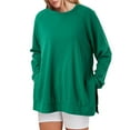 thumbnail image 2 of Oversized Sweatshirt for Women Solid Color Crew Neck Side Slit Pullover Loose Fit Comfy Long Sleeve Tops, 2 of 5