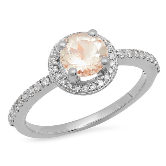 Dazzlingrock Collection 14K Round Cut Morganite & White Diamond Halo Bridal Engagement Ring 1 CT, White Gold, Size 10