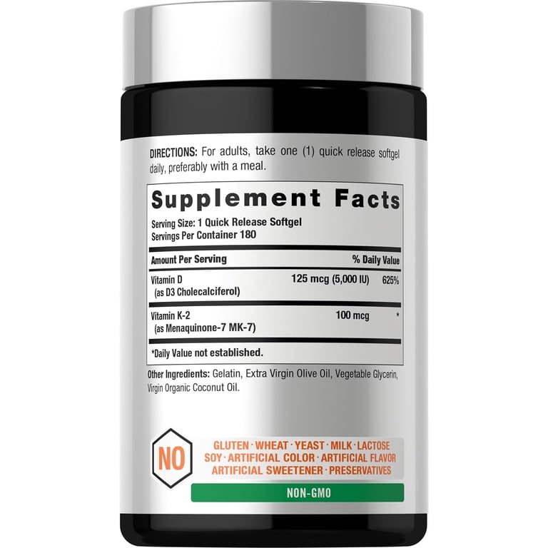 プロキオン 180錠 Horbaach Vitamin K2 D3 Softgel Capsules, 180 Count, Calcium