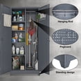 thumbnail image 4 of Marcree Broom Storage Cabinet with Locking Doors and Shelves,72.8" H Metal Storage Cabinet with Hanging Rod & S-Hooks,Cleaning Tool Storage Cabinet Grey, 4 of 9