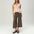 thumbnail image 6 of UDAUDU Women's Fold Over Capri Pants Low Rise Cropped Wide Leg Capri Pants Summer Beach Yoga Gaucho Streetwear Pants Bottoms Coffee 3XL, 6 of 7