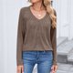 thumbnail image 5 of Ailaofu Women Tops Long Sleeve Shirts V Neck Loose Fit Soft Casual Solid Color T-Shirts Fall Clothing, 5 of 6