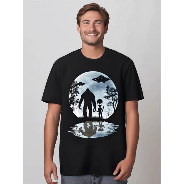 Camiseta de algodón con estampado extraterrestre de OVNI y Sasquatch Lunar para hombre. Elegante, suave y cómoda, ideal para verano, para adultos, hombres, mujeres, adolescentes, jóvenes y para el tie
