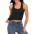 thumbnail image 4 of Cadmus 5 Pack Crop Tank Top for Women Ribbed Dry Fit Gym Shirts Racerback Yoga Tank Top Undershirts, Beige - Brown / Light Blue / Bright Red / Coffee Color / Black,#02,X-Large, 4 of 9