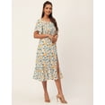 thumbnail image 3 of Moomaya Printed Side Slit Ruffle Dress, Short Sleeve Square Neck Chic Dress, 3 of 9