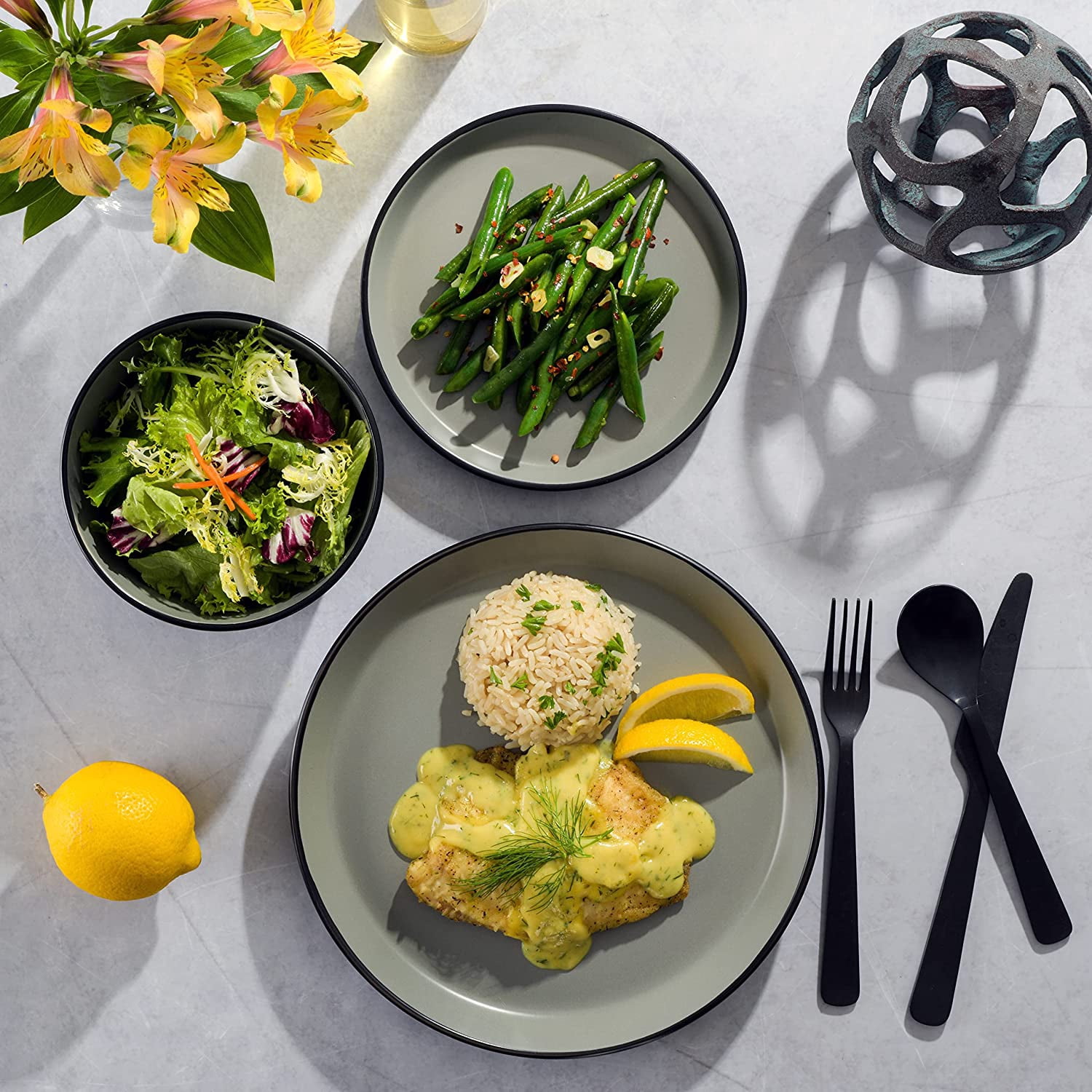 Gibson Soho Lounge Rachel 12 Piece Coupe Dinnerware Set, Matte Grey