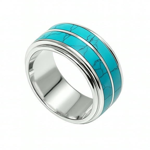 Tibetan Silver Turquoise Spinner Ring 925 Sterling Silver Handmade Band for Women & Men