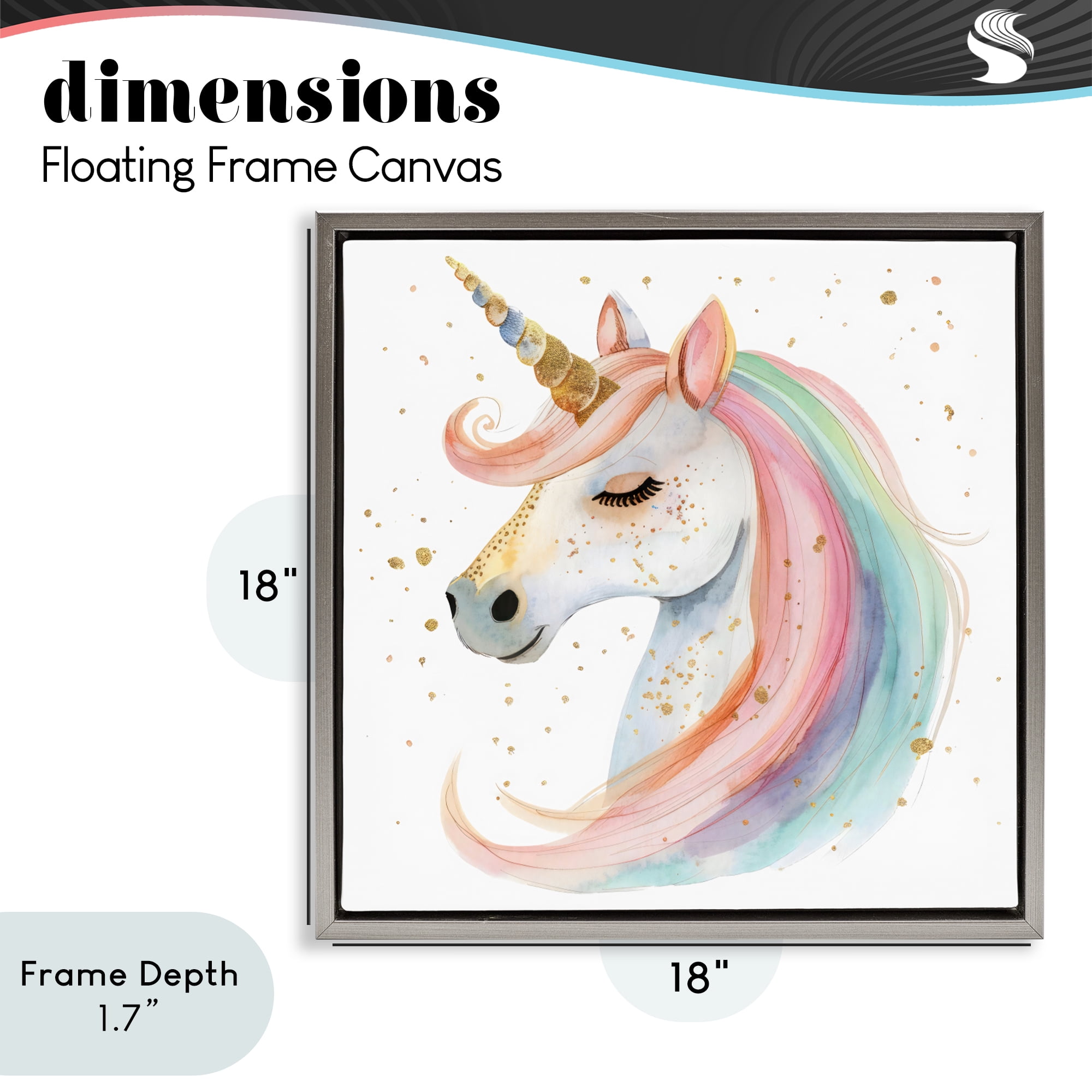 Stupell Industries Gold Speckled Pastel Unicorn Gray Framed Floater Canvas Wall Art, design by Creative Studio