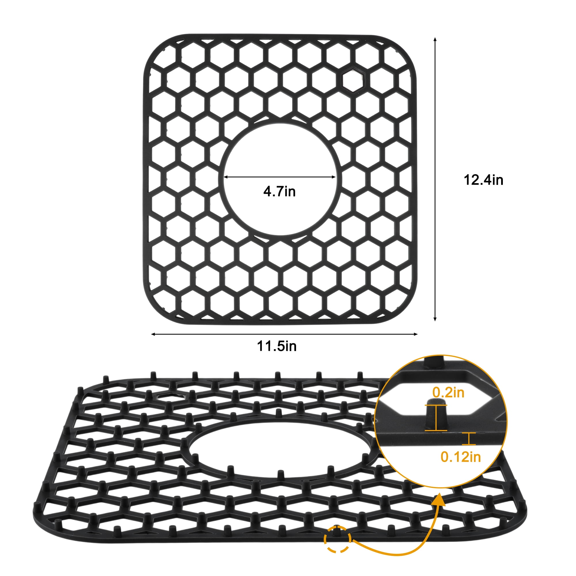 Unique Bargains 2pcs Sink Protectors for Kitchen Sink 12.4"x 11.5" Non-Slip Sink Mats Heat-Resistant to 500°F Sink Grid for Stainless Steel Sinks Dishwasher Safe Black