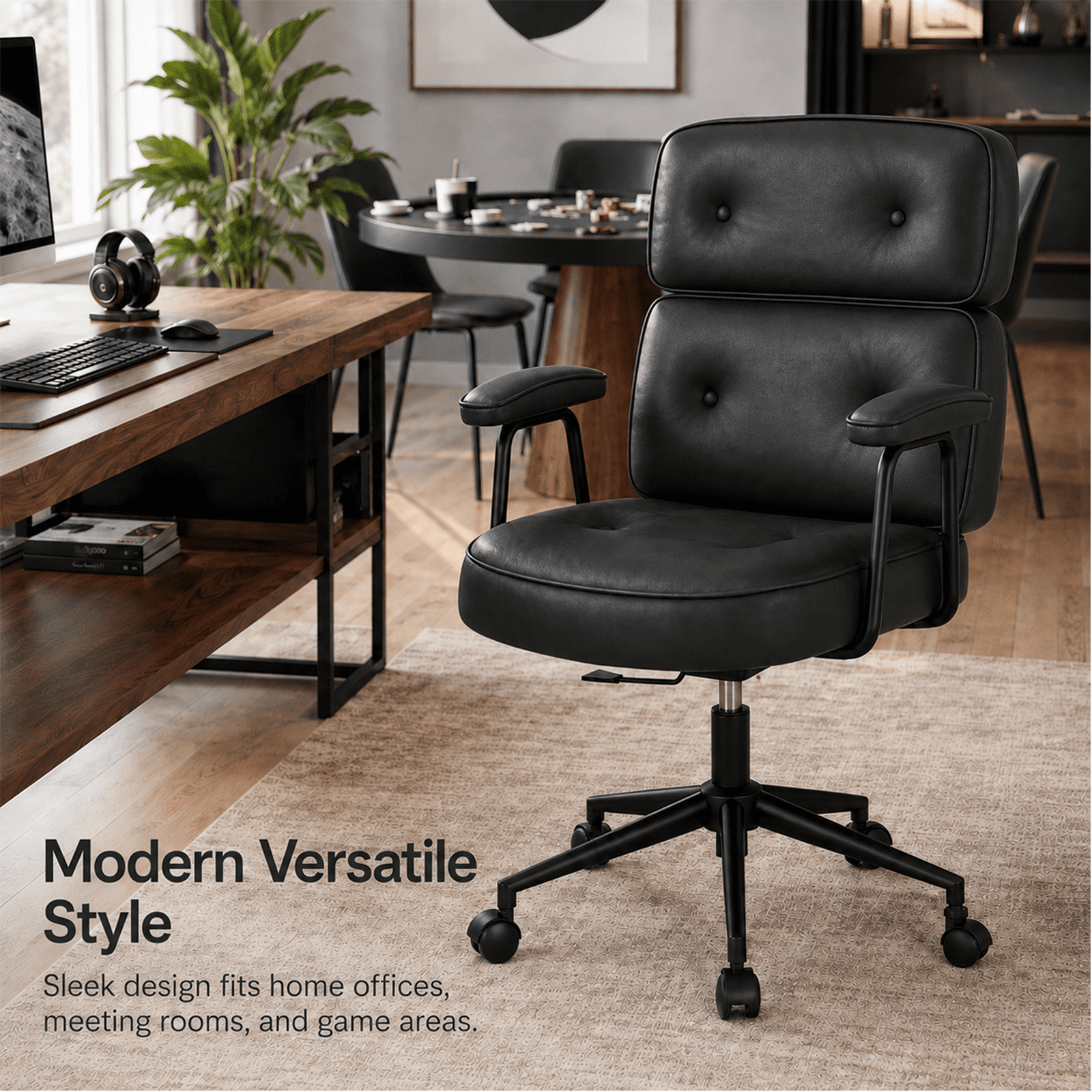 Alvantor Ergonomic Office Chair, PU Leather Computer Chair Lumbar Support, Adjustable Height, Rolling Swivel, Executive Task, Padded Armrests for Vanity, Study