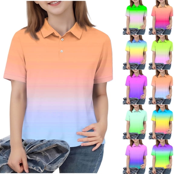 Piuwrlz T-Shirt Boy and Girls Solid Color Cotton Undershirt Short Sleeve Top Orange Size 6-7Years