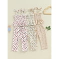 thumbnail image 4 of Yunliwuli Toddler Girls Cherry Print Set Lacing Ruffles Pleated Boat Neck Camisole Tops Elastic Waistband Long Pants 2-Piece Outfits, 4 of 10