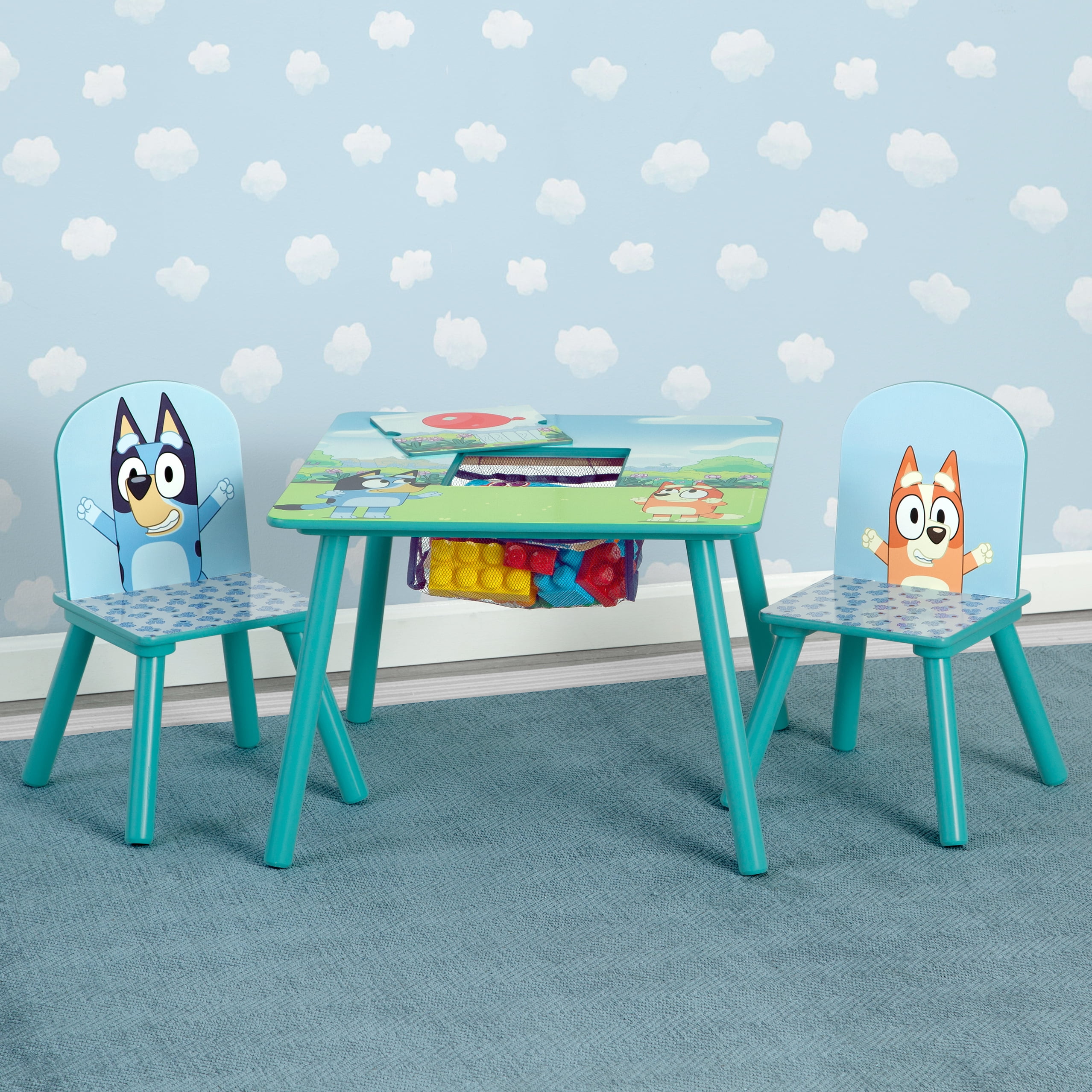 Bluey Table and Chair Set with Storage (2 Chairs Included) by Delta Children - Greenguard Gold Certified, Blue