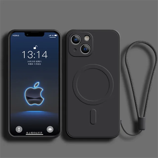 Liquid Silicone Case For iPhone 15 14 13 12 11 Pro Max Mini XR Xs Plus SE Phone Magnetic Wireless Charging For Cover
