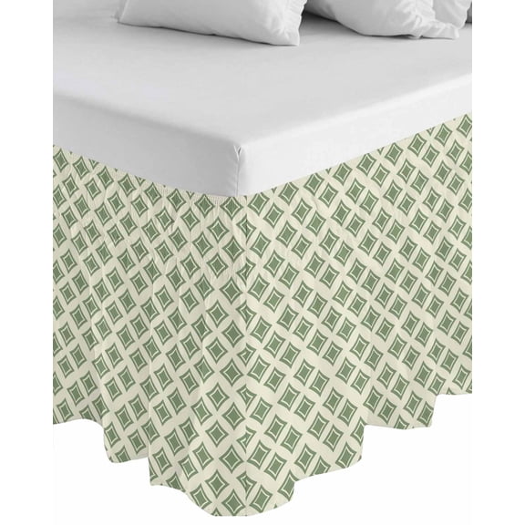 Abstract Green Wrap Around Bed Skirts for California King Bed 18" Drop,Bed Skirt with Adjustable Elastic Belt Dust Ruffle Bed Valance for Bedroom Hotel Modern Contemporary Art Vintage Bed Frame Cover