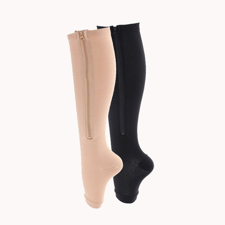Zippered Compression Socks Medical Grade Firm, Easy-On, (15-20 mmHg), Knee  High, Open Toe, Best Stockings for Men and Women - Varicose Veins, Post  Surgery, Edema, Improve Circulation 